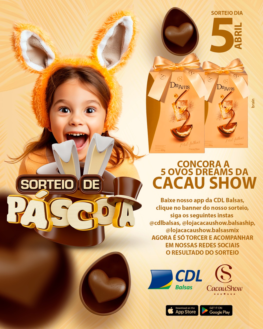 Sorteio de Páscoa CDL Balsas + Cacau Show